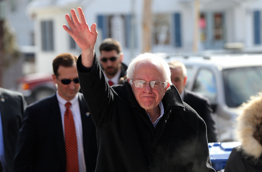 Sen. Bernie Sanders, I-Vt., waving on election day in Concord, New Hampshire, Feb. 9, 2016. (Spencer Platt/Getty Images)